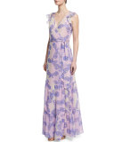Stephanie Silk Butterfly Maxi Dress, Periwinkle