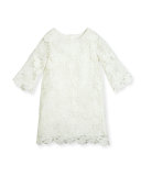 Nelly 3/4-Sleeve Floral Lace Shift Dress, White, Size 5-8