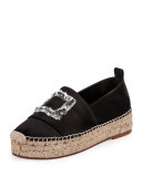Sequined Satin Espadrille Flat, Black (Nero)