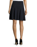 Stretch-Wool Flutter Skirt, Midnight
