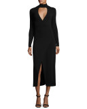 Rojo Long-Sleeve Ponte Midi Dress, Black