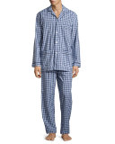 Gingham-Print Cotton Pajama Set, Dark Blue