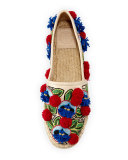 Ellis Embroidered Espadrille Flat, Beige