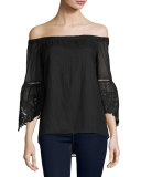 Riley Off-the-Shoulder Textured Silk Blouse