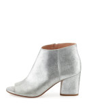 Chunky-Heel Open-Toe Bootie, Silver/Gray