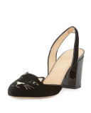 Kitty Velvet 75mm Slingback Pump, Black