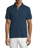 Textured Striped Short-Sleeve Pique Polo Shirt, Midnight