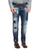 Distressed Straight-Leg Jeans, Blue