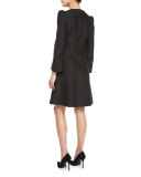 Box-Pleat Long-Sleeve Dress, Black
