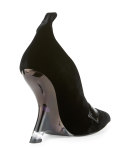 Sculptural Lucite®-Heel Velvet Pump, Black