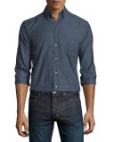 Herringbone Long-Sleeve Sport Shirt, Black