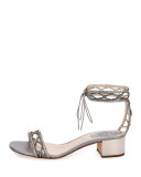 Crystal-Studded 40mm Ankle-Tie Sandal, Silver