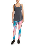 Tuxedo Printed Athletic Leggings, Chemistry/Black Mesh