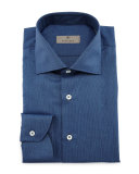 Textured Solid Long-Sleeve Sport Shirt, Indigo