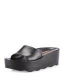 Leather Slide Wedge Sandal, Black