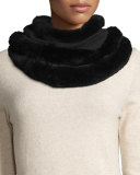 Fur-Trim Cashmere & Wool Infinity Scarf, Black