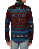 Tribal-Print Woven Shirt Jacket, Wine