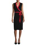 Valena Sleeveless Jersey Wrap Dress, Black/Scandal Red