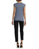 Cap-Sleeve Draped-Front Sweater, Gray