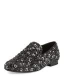 Sloane Men's Floral-Stud Slipper, Black