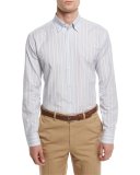 Striped Sport Shirt, Light Blue/Tan