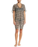 Floral-Print Short-Sleeve Tunic Coverup