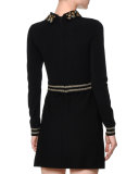 Long-Sleeve Star-Embellished Mini Dress, Black