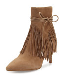 Marion Pointed-Toe Fringe Bootie, Oatmeal