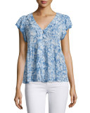 Cayden Printed Cap-Sleeve Silk Top