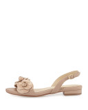 Ida Flower Flat Slingback Sandal, Nude