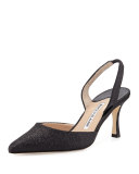Carolyne Glitter Mid-Heel Halter Pump, Black