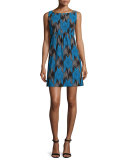 Lyla Sleeveless Chevron-Print Dress, Azure