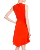 Sleeveless Handkerchief-Hem Sheath Dress, Bright Orange