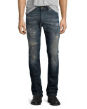 Thavar Distressed Denim Jeans, Dark Blue