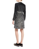 Leopard-Print Jewel-Neck Coat, Black/Gold