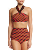 Geometric-Print Two-Piece Bikini Swimsuit, Coral Multi