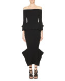 Off-the-Shoulder Origami-Hem Top, Black