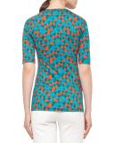 Ai-Print Half-Sleeve V-Neck Tee, Teal/Multi