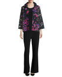 Petal Bracelet-Sleeve Burnout Jacket, Black/Multi, Petite 