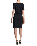 Milano Jersey Belted Short-Sleeve Dress, Midnight