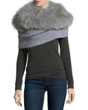 Ribbed Cashmere Shrug w/ Detachable Fox Fur Collar