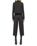 Pleated-Black Cropped Jacket, Black