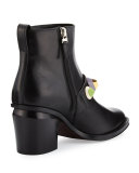 Rainbow-Stud Leather Bootie, Nero/Multi