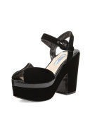 Patent-Trim Velvet Platform Sandal, Black (Nero)