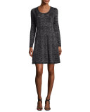 Long-Sleeve Zigzag Lurex® A-Line Dress, Black