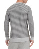 French Terry Striped Crewneck Sweatshirt, Light Gray Heather/Medium Heather Stripe