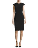 Cap-Sleeve Talon Sheath Dress w/ Lace Back, Black