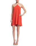 Halter-Neck Cascade-Back Dress, Flame
