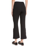 Onyx Ruffle-Trim Flared Cropped Pants, Black