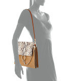 Faye Python Flap Shoulder Bag, Beige